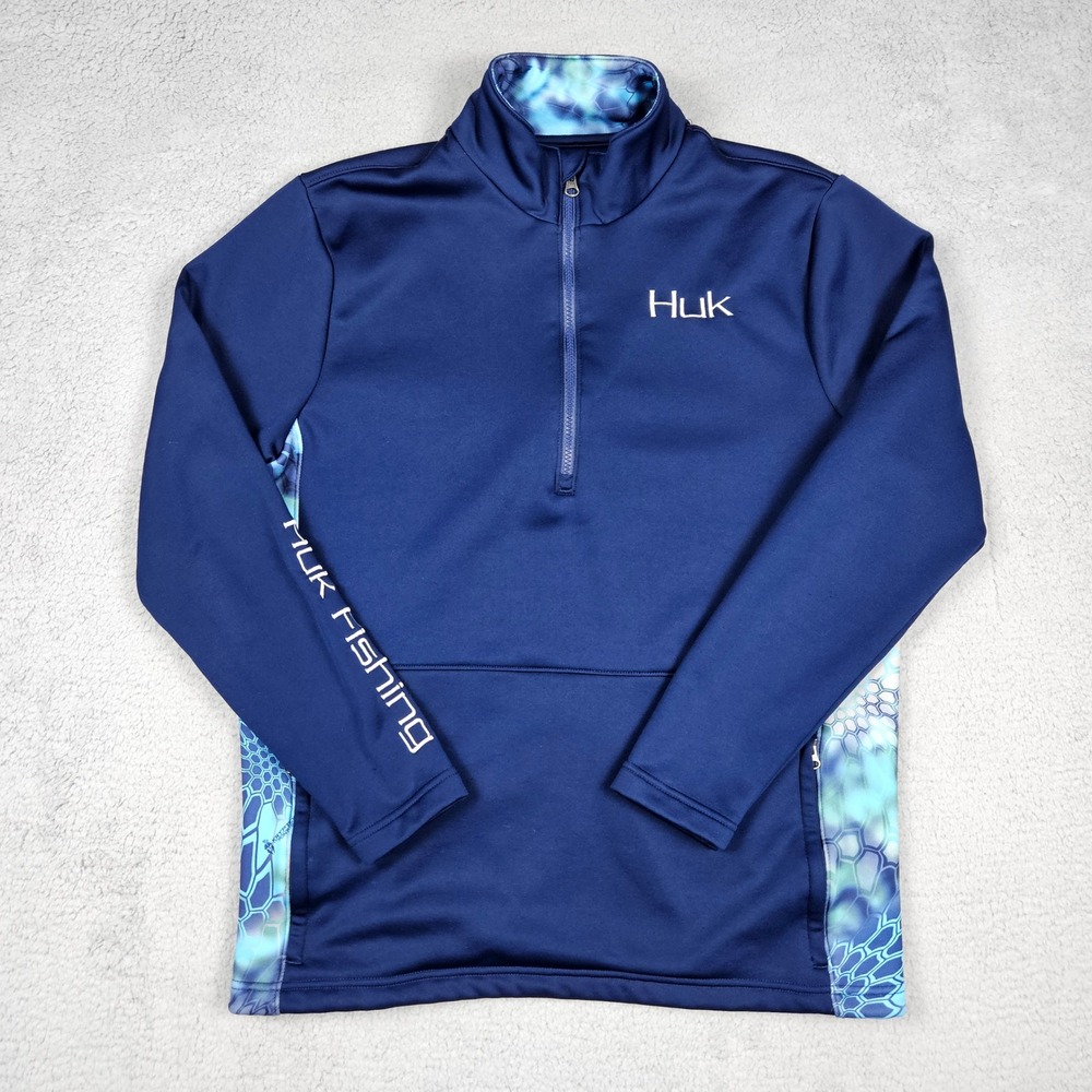 Huk (Mens Medium) Blue 1/4 Zip Pullover‎ Kryptek Camo Performance Fishing Fleece